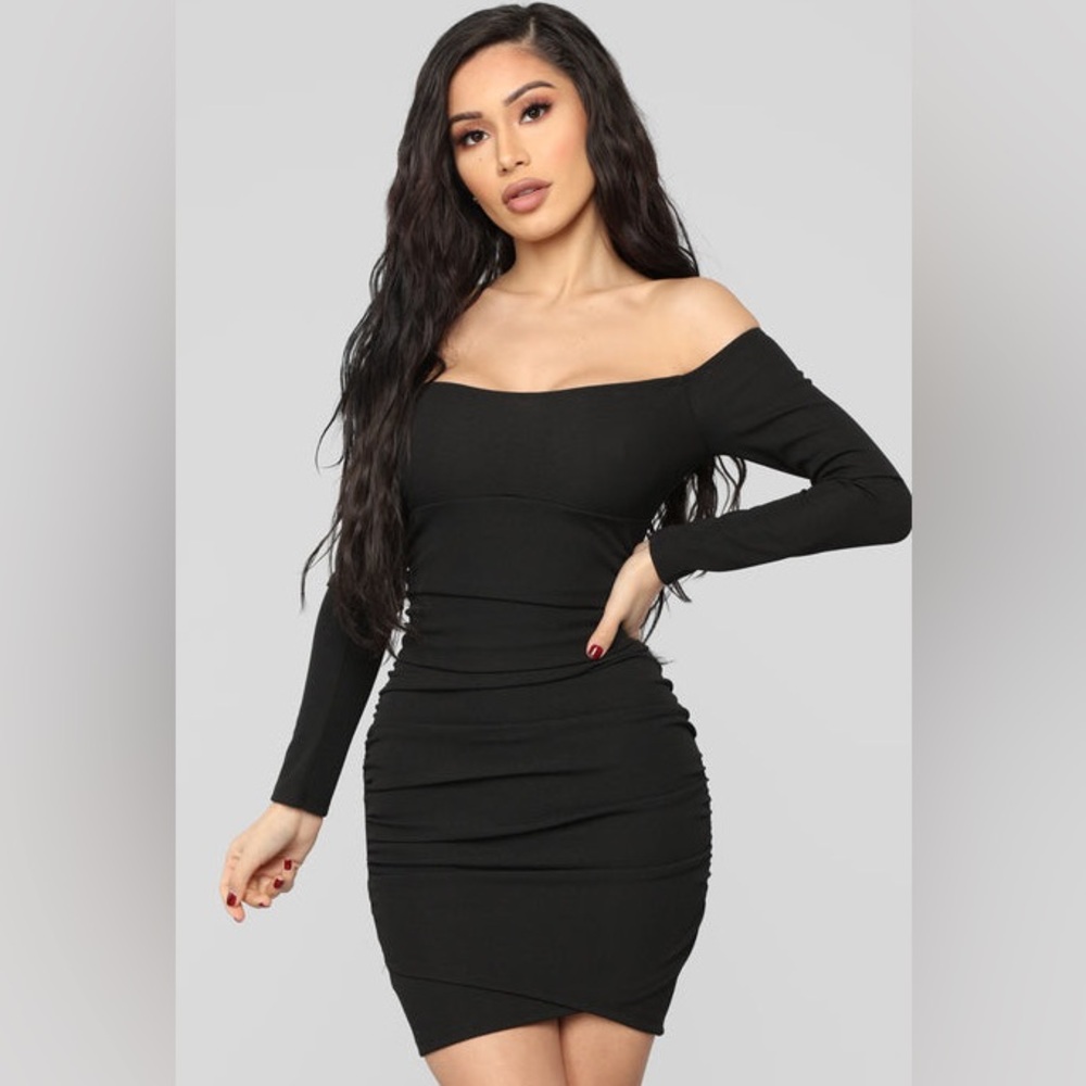Fashion Nova Ruched And Ready To Rock Mini Dress Black Small